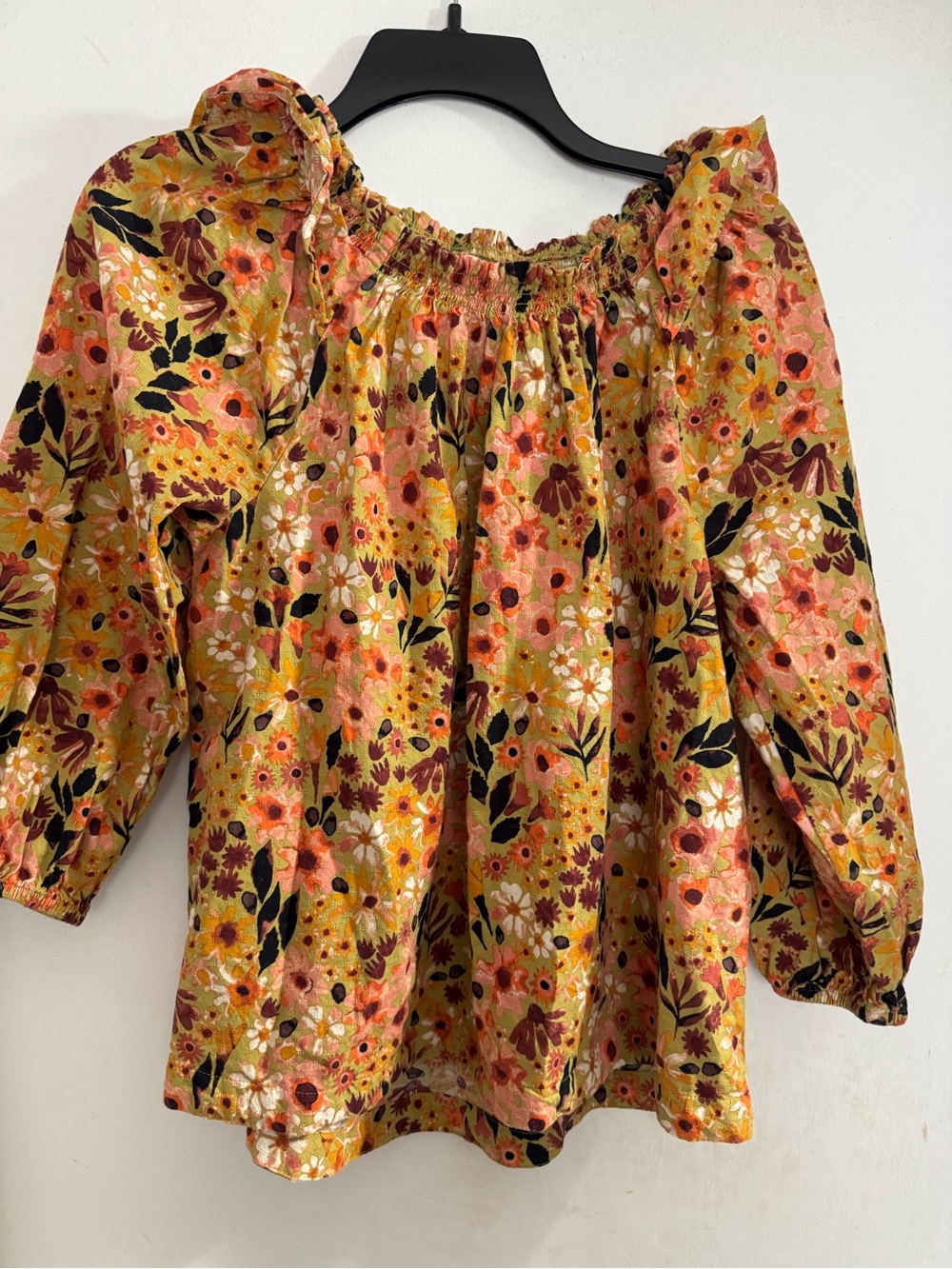 Sonoma Autumnal Floral Smocked Off-Shoulder Blouse - Mustard Multi Medium